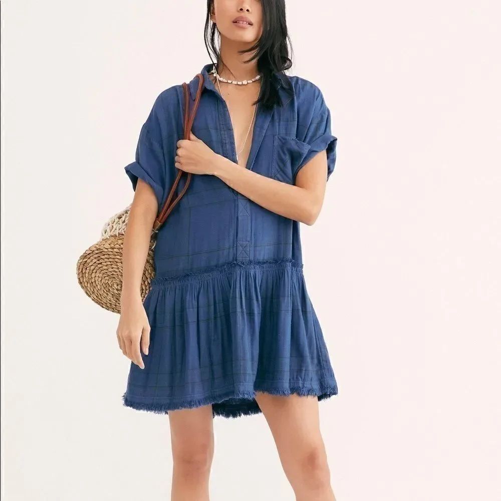 FREE PEOPLE BUZZ LOVE PLAID MINI DRESS